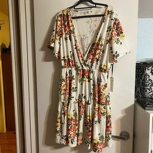 Just Peachy Faux Wrap Floral Dress